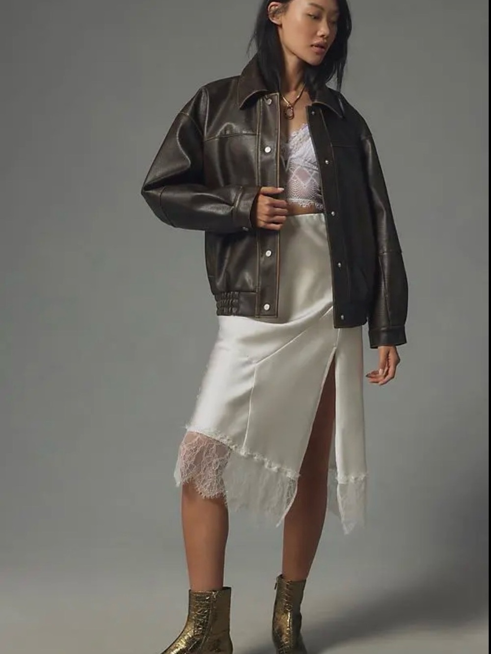 Pilcro Dark Brown Faux Leather Jacket